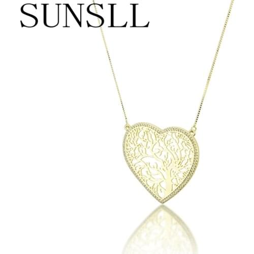 SUNSLL Fashion gold copper necklace Cubic Zirconia heart necklace for women birthday ,party beautiful jewelry pendant necklace