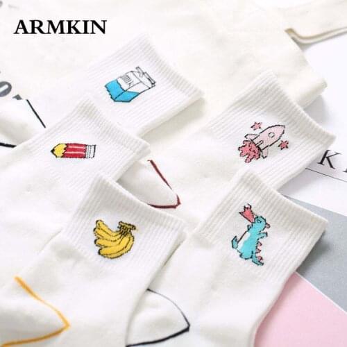ARMKIN Fashion Korea Women Socks Animal Fruit creative Cartoon White Socks Pencil Banana socks Cotton Happy Funny socks