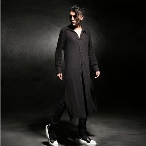 M-4xl Hot Mens Spring And Summer Linen Long-sleeved Shirt Korean Slim Long Breathable Linen Shirt Hairstylist Singer Costumes