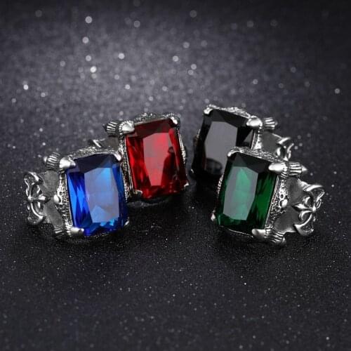 Vintage Metal Inlaid Zircon Mens Rings with Square Glass Stone Exquisite Carve Patterns Male Ring Bohemian Jewelry 2021 Trend