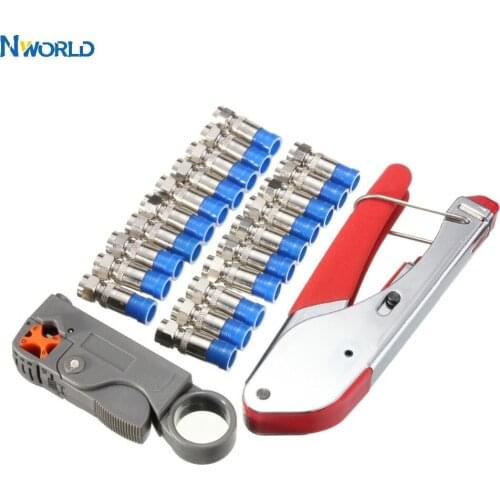Nworld Cable Manual Crimping Tools Wire Stripper Coax Crimping Pliers Cable Crimper With 20pcs Compression Connectors