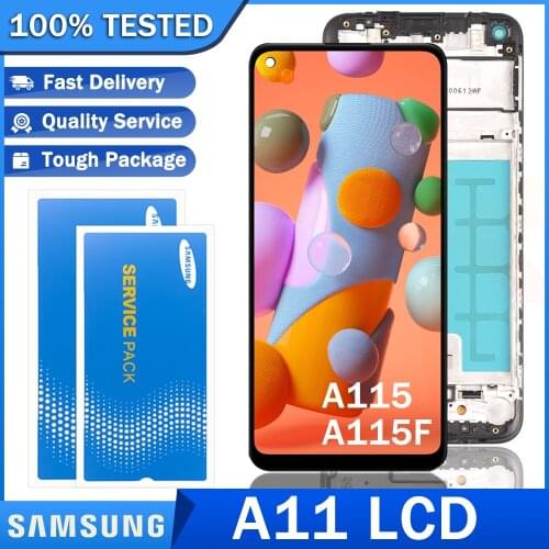 6.4'' Original LCD for SAMSUNG Galaxy A11 A115 A115F SM-A115F AMOLED Display with Frame Touch Screen Digitizer Repair Parts