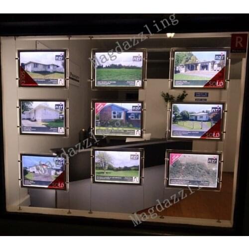 Landscape Hanging A3 Double Sided High Brightness Acrylic Frame LED Window Display Light Pocket Used for Real Estate Agent