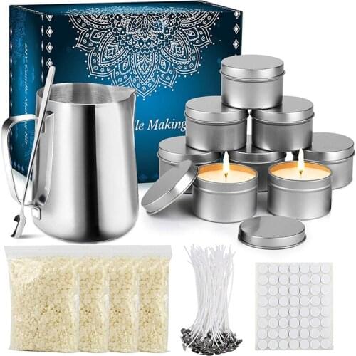 Candle Making Kit Supplies, DIY Candle Craft Tools Candle Tins, Stainless Pouring Pot, Candle Wicks, Sticker and Spoon
