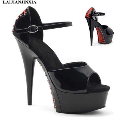 LAIJIANJINXIA New Open Toe Ankle Strap Sandals Fashion Brand Patent Leather Womens Wedge Shoes Big Size 12 Summer Women Sandals