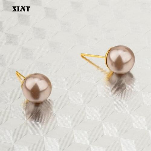 XLNT Simulated Pearl Stud Earring For Women Simple Style Classic Wedding Gold Color Fashion Stainless Steel Jewelry