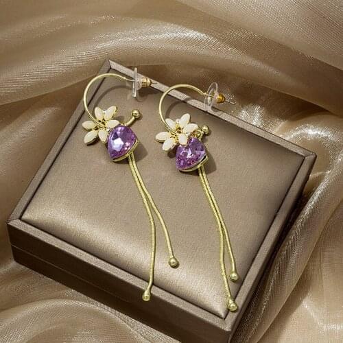 High Grade Flower Crystal Tassel C Earrings For Women Girls Fashion Geometric Shaped Charms Stud Ear Jewelry Party Gifts