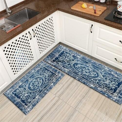 Retro Blue Bohemia Mat For Kitchen Floor Ethnic Floral Bathroom And Toilet Mat Door Mat Non-slip Washable Bedroom Floor Mat