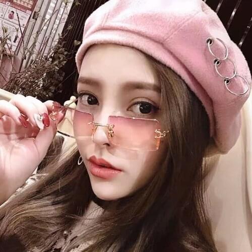 Vintage Rimless Square Sunglasses Men Oval Clear Glasses Frame Women Eyeglasses Shades Oculos Gafas for Driving Fishing 89013