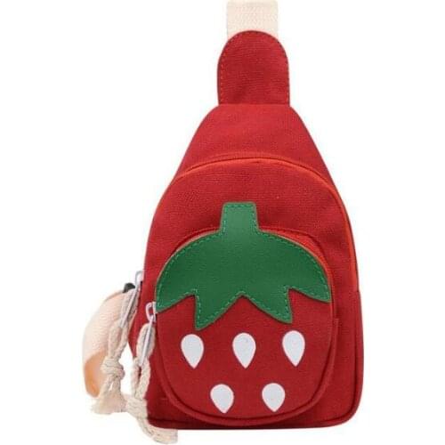 Children bags female cute messenger bag 2021 new strawberry print cartoon canvas bag fashion chest bag waist bag