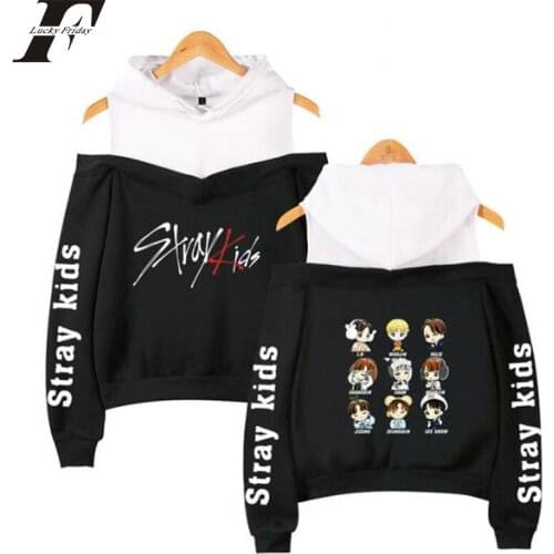 Off Shoulder Hoodies Stray Kids Hoodies Korean KPOP Fashion Women Pullover Harajuku Hoody Autumn Cotton Sexy Off-shoulder Tops