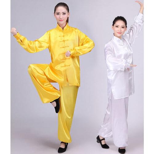 Hinese Traditional Clothing Set Man Woman Tai Chi Satin Silk Kung Fu Uniform Wushu Top Pants Training Performance Costumes