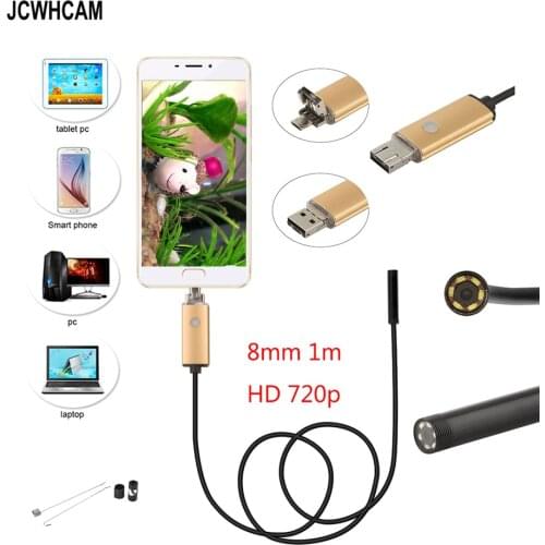 JCWHCAM 8mm Camera Lens 1M 2M 5M Waterproof 6 LED Android Endoscope Mini USB Cable Endoscope Inspection Camera Hd 1280*720 720p
