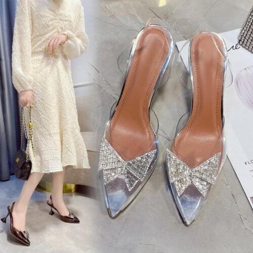 2021 Crystal Butterfly Transparent Female High Heels Jelly Office Ladies Single Shoes Summer High Heels Wedding Bridal Shoes