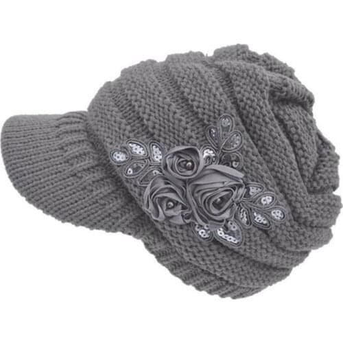 Womens Cable Knit Visor Hat With Flower Accent Shelter from wind and rain new fashion hot sale hat шапка женская