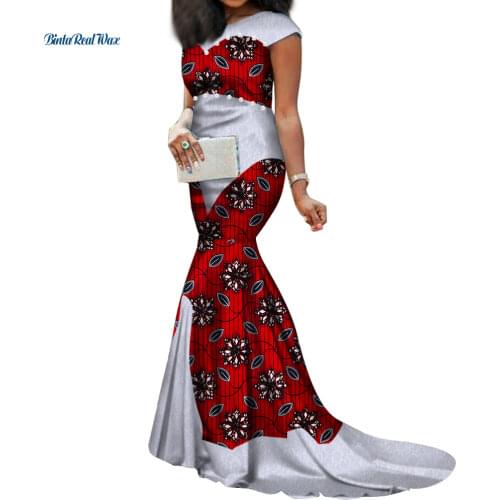 Dashiki African Dresses for Women Bazin African Clothing Women Print Long Lace Evening Party Dresses African Dresses WY3452