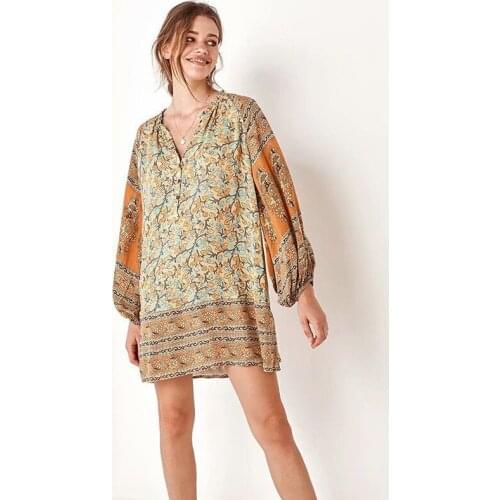 2019 New Spring Summer Dress Fashion Trendy Casual Plus Large Size Loose Slim Print V Collar Long Sleeve Dresses Women ZW149