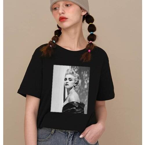 ZSIIBO 2019 Fashion Short Sleeve T Shirt Madonna Black and White Art Printed Cotton Top Tees Casual O Neck T-Shirt Unisex TShirt