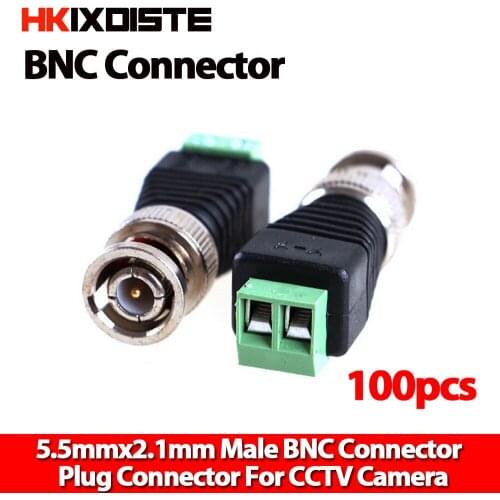 100Pcs/lot Coaxial Coax CAT5 BNC Male Connector for CCTV Camera Security System Surveillance Accessories New Arrival