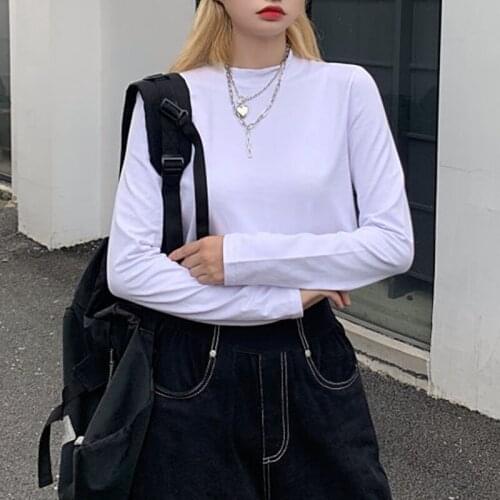 2020 Gothic Skinny Vrouwelijke T-shirt Solid Basic Lange Mouw Vrouwen T-shirt Herfst Mode Streetwear vintage streetwear clothes