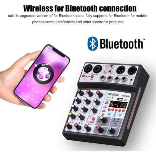 4 Channels Audio Sound Mixer Mixing DJ Console USB With 48V Phantom Power 16 DSP Effects Bluetooth Accessories