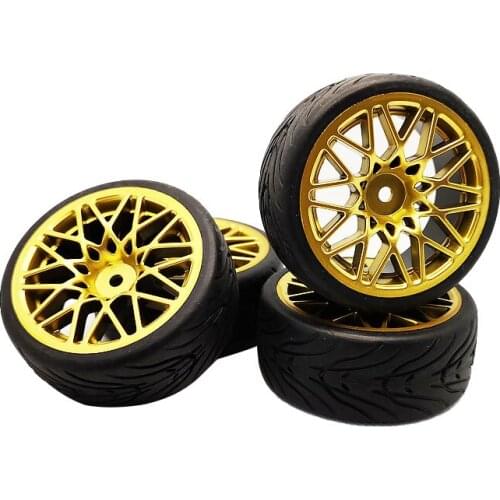 4pcs 1/10 Rubber Tire Tyres Wheel Set Model LMG + PP133 Fit 1:10 RC On Road Car 12mm Hex
