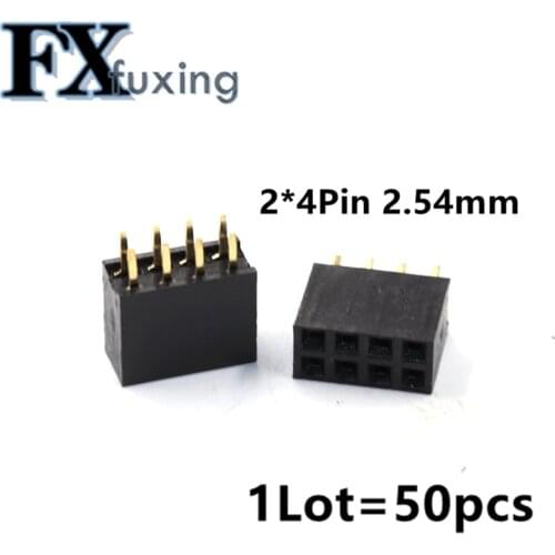 50PCS 2x4 8 Pin 2.54mm Double Row Female Straight Header Pitch Socket Pin Strip 2*4 mm Pin Outlet 2 x 4 Female Header Connector