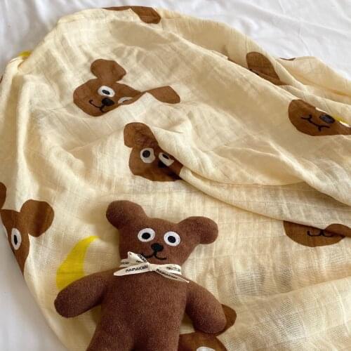 8714 Baby Blanket Cotton Double-layer Checkered Gauze Moon Bear Blanket Newborn Gauze Bath Towel Breathable Photography Props