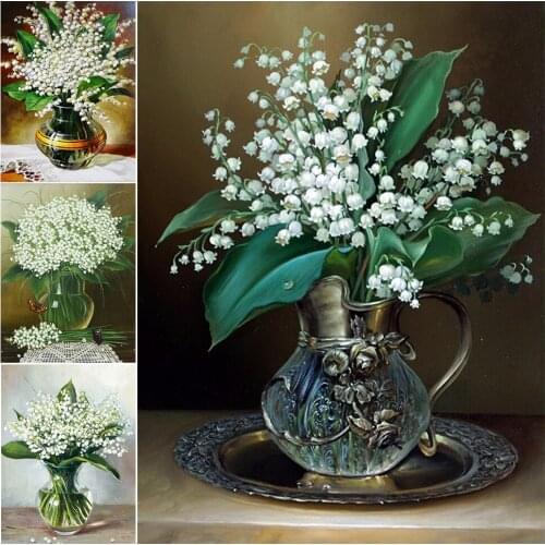 5D DIY Diamond Painting Flowers Vase Cross Stitch Kit Full Drill Embroidery Mosaic Art Picture of Rhinestones Home Decor Gift