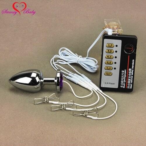 Anal Plug Nipple Clamp Electric Shock Host and Cable electro shock sex toys electro stimulation sex toys for TENS adult game
