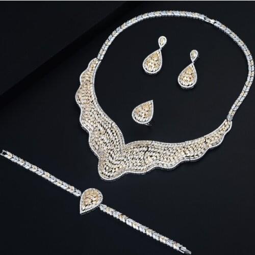 Be 8 Top Quality Water Drop Shape AAA Cubic Zirconia Bridal Wedding Jewelry Sets 2 Colors Jewelry Set for Women Party S444