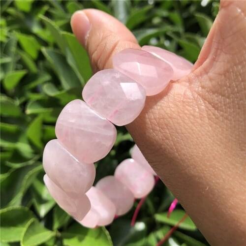 Natural Rose Quartz Bracelet Faceted Bead Bangle Crystal Healing Stone Women Men Jewelry Gift