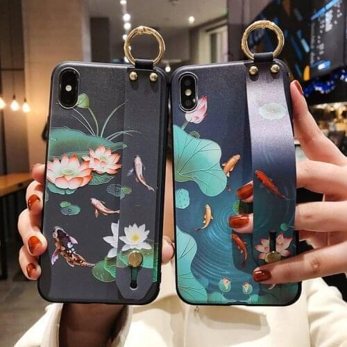 Wrist Strap Case For Samsung Galaxy S20 FE 5G S8 S9 S10 Plus S10+ Note 20 Ultra 8 9 10 Lite Fish Style Soft TPU Kickstand Cover