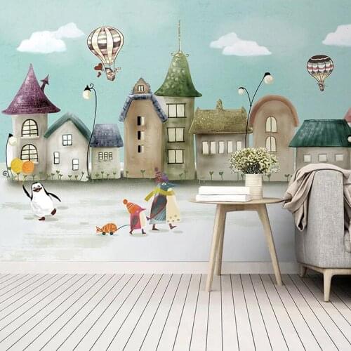 Dropship Custom 3D Wallpaper Hand Painted Cartoon Castle House Animal Mural Baby Children Nursery Decor Wall Paper for Kids Room
