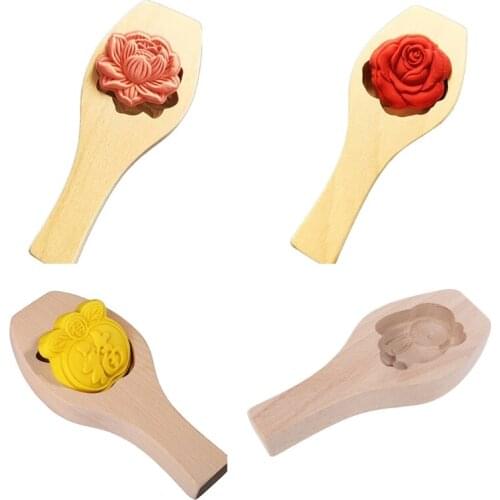 Wooden Moon Cake Mold 3D Flower Pastry Baking Tool for Making Mung Bean Ice Skin Fondant Mould Biscuit Chocolate Decorating