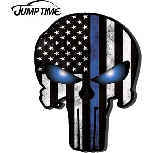 JumpTime 13cm x 9.8cm Vinyl Stickers Punisher Blue Line Police Usa Skull Auto Moto Car Rear Windshield
