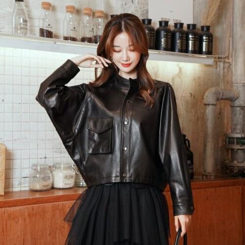 Korean Style Genuine Leather Jacket Women Real Sheepskin Coat Stand Collar Fashion Autumn Woman Clothing Casaco Feminino WPY3868