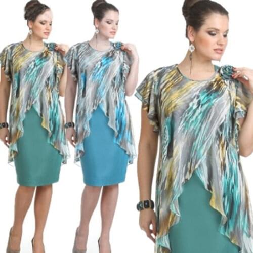 Summer Dress Womens Clothing Knee-Length Fake Two-Piece Dress Chiffon Ruffles Fashion Womens Dress