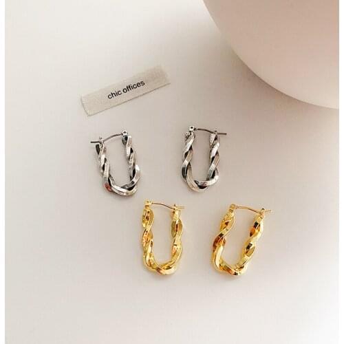 SRCOI Trendy Classic Twisted Texture Wrap Metal Earrings Geometric U-shaped Alloy Drop Earring Women Wedding Party Jewelry