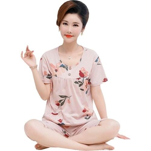 2020 New Women Pajamas Sets Summer Short Sleeve Floral Print Cute Sleepwear 4XL Pijamas Mujer Leisure Nightgown Adult Clothes