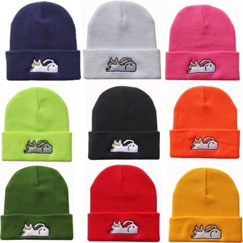 News Lazy Mewo Beanies Skullies 10 colors Embroidery Women Animal Cat Knitted Hat Bonnet Cap Unisex