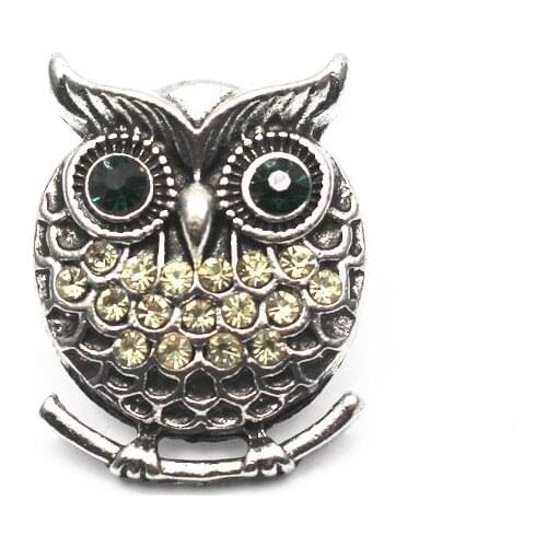 Wholesale 6pcs/lot Rhinestone Owl Snap Buttons Metal Snap Charms Fit 18mm/20mm Snap Bracelet Replaceable Buttons DIY Jewelry