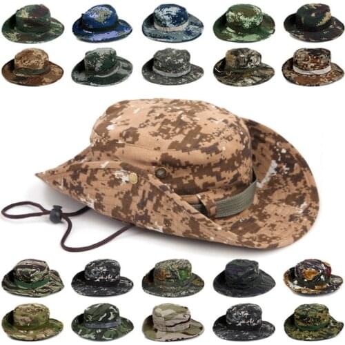 Outdoor Sports Men Womens Travel Camping Hiking Caps Round Wide Brim Camouflage Beach Fishing Bucket Hats Sun Protection Boonie