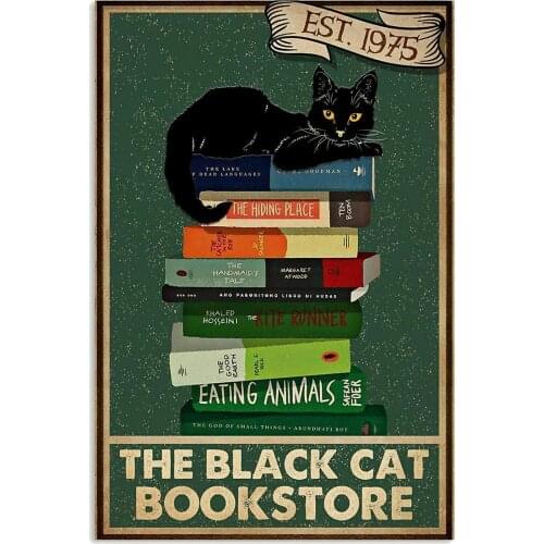 Cat Bookstore Reading Poster Art Decor for Home Metal Tin Sign Warn Retro Novelty Music Bar Garage Restaurant Wall 8x12 Inches