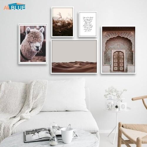 Alpaca Door Desert Nature Poster Canvas Prints Landscape Paintings Canvas Pictures For Living Room Wall Art Nordic Home Decor