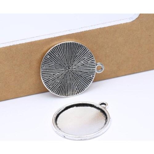 Reidgaller 20pcs antique silver cabochon base setting 20mm dia round blank cameo bezel trays diy jewelry findings