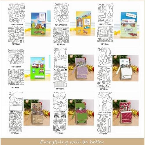 Merry Christmas Cars Religion House Buliding Gingerbread Man Flower Sentence Metal Cutting Dies Match Clear Silicone Stamps Card