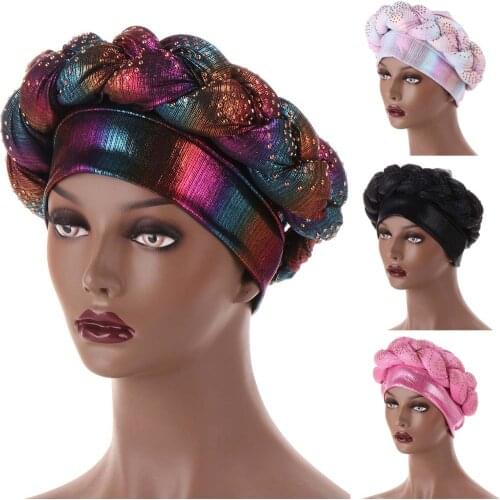 Thick Braid Wrapped Jersey Hijab African Women Elastic Sponge Turban Headband Elastic Chemo Hat Easy Cap Headwrap Hair Accessory