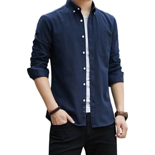 Spring Mens Slim Solid Shirts Oxford Long Sleeve Full Button Casual Thin Shirts Turn Down Collar Comfy Clothing Oversized 5XL