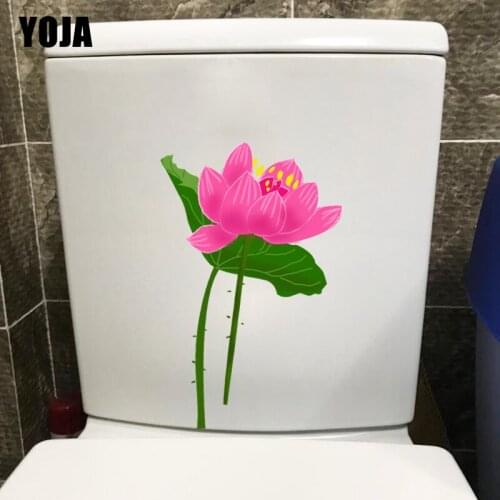 YOJA 14*21.7CM Hand Painted Red Lotus Cartoon Toilet Sticker Childern Room Wall Decoration T1-0474